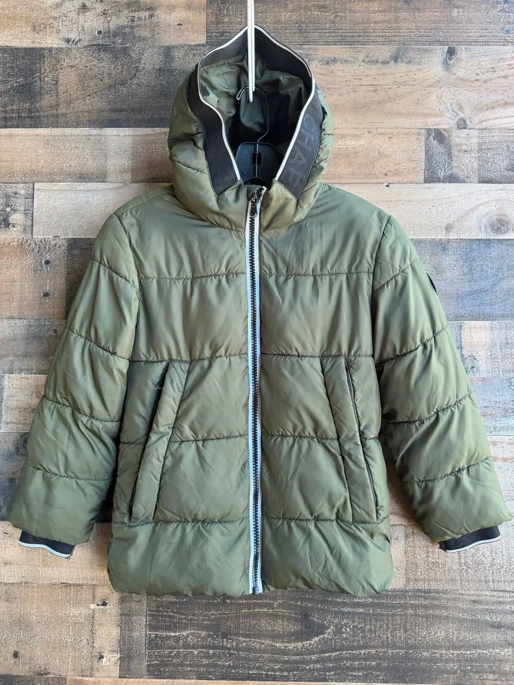 Michael Kors Girls Size 8 Olive Green Hooded Puffer Jacket Winter Coat